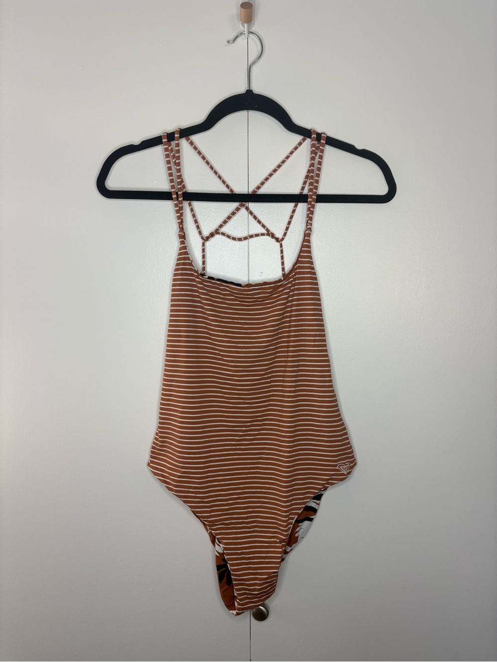 Roxy Rust and White Striped One-Piece Swimsuit